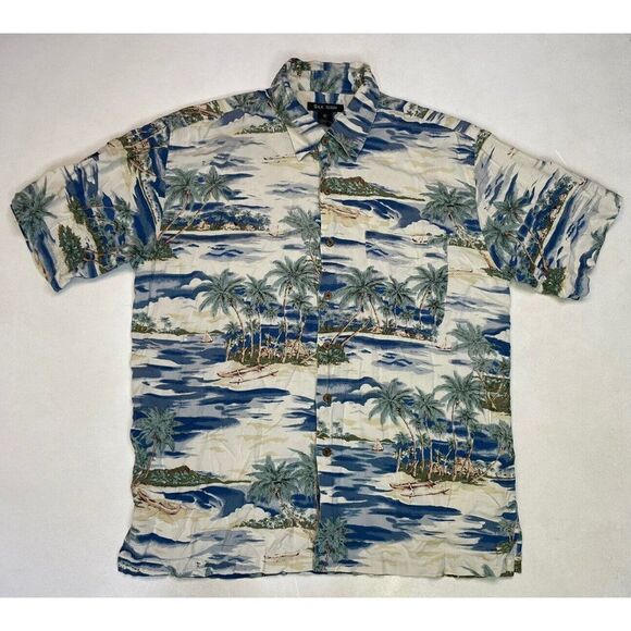 Silk Icon Other - VINTAGE Silk Icon All Over Print Island Palm Trees Hawaiian Shirt Men Large